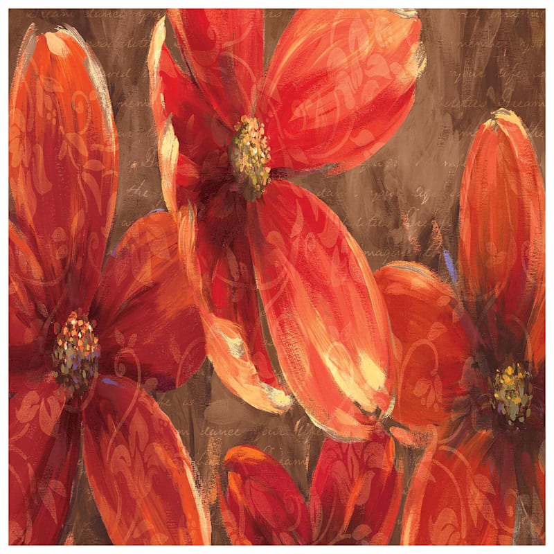 Red Floral Canvas Wall Art, 36x24