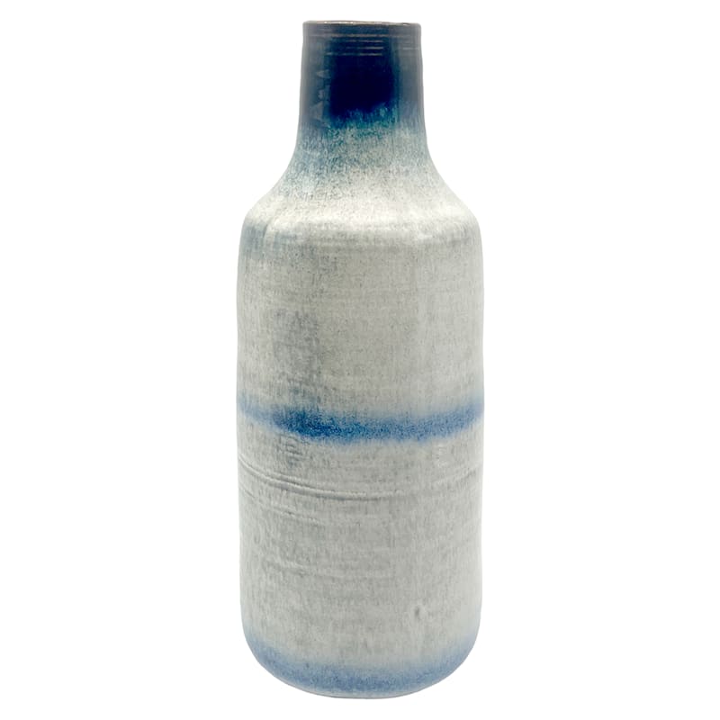 Blue & White Ceramic Glazed Bottle Vase, 11.5"