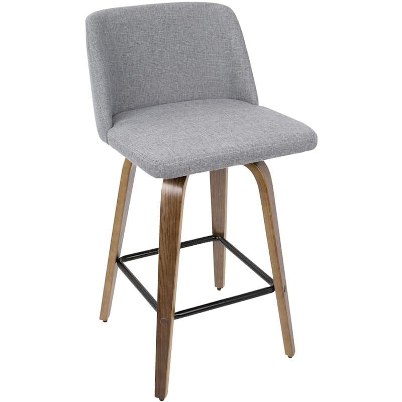 Toriano Walnut Grey Counter Stool 26, Best Bar Stools For Back Support