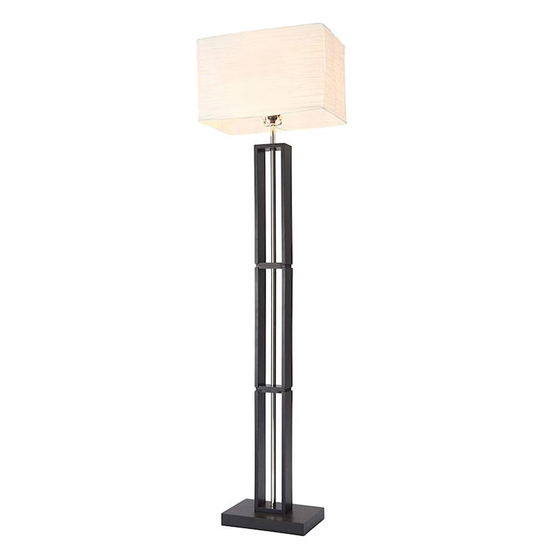 Black Stacked Rectangle Metal Floor Lamp with Rice Paper Shade, 58"