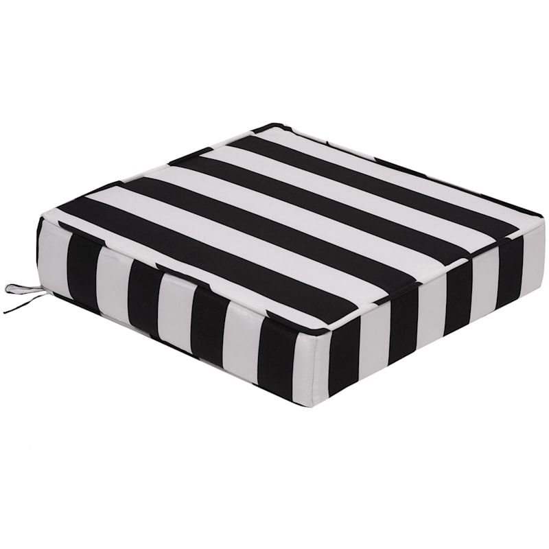 Black Awning Striped Outdoor Gusseted, Black And White Striped Patio Seat Cushions