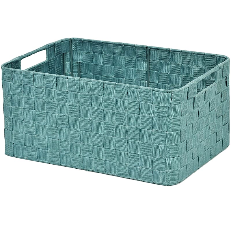 Turquoise Round Corner Storage Basket with Cutout Handles, Medium