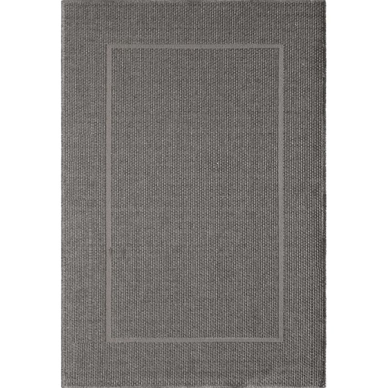 (E195) Longfloats Grey & Natural Woven Indoor & Outdoor Accent Rug, 3x5