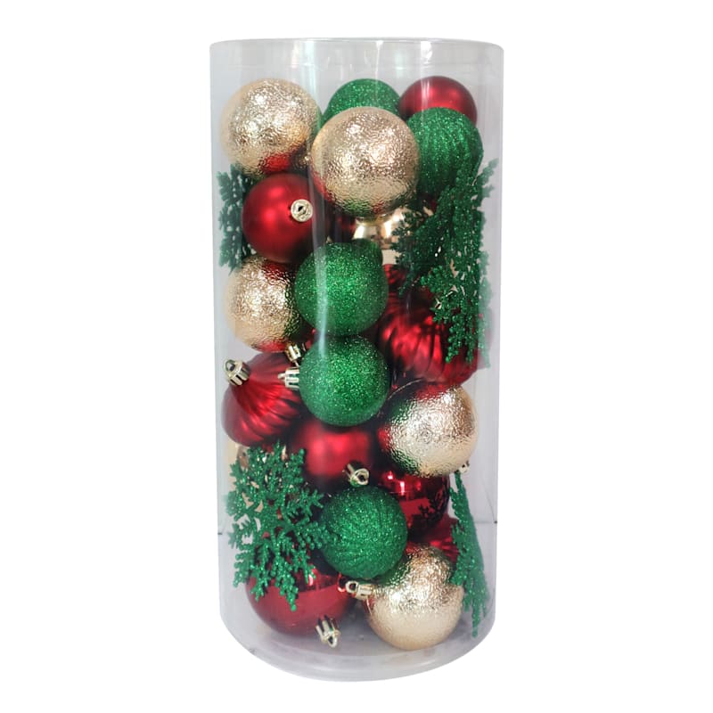 40-Count Red, Green & Gold Mix Shatterproof Ornaments