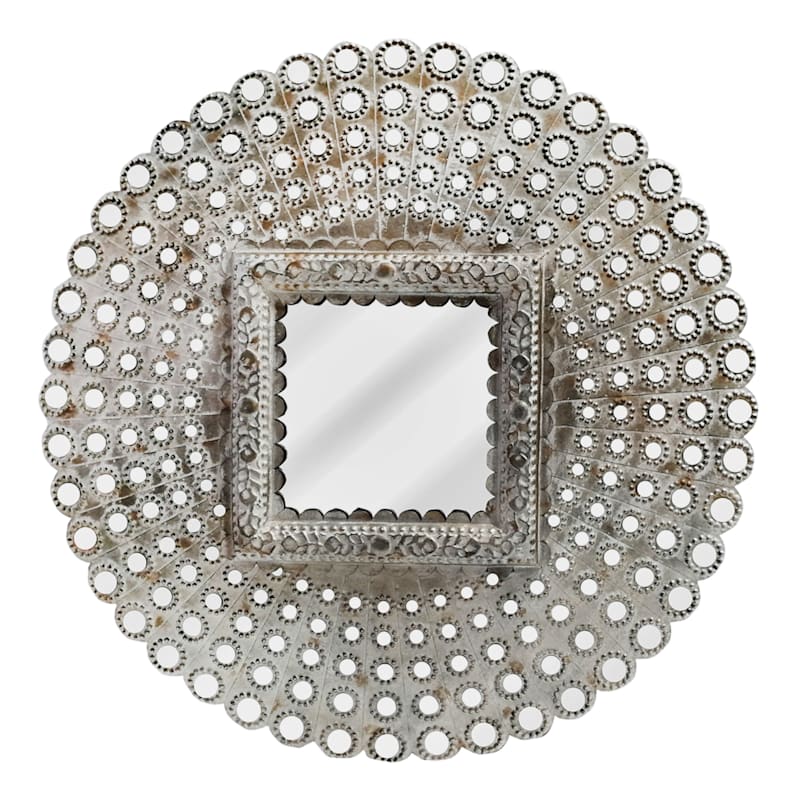 Pierced Metal Round Wall Mirror, 36"
