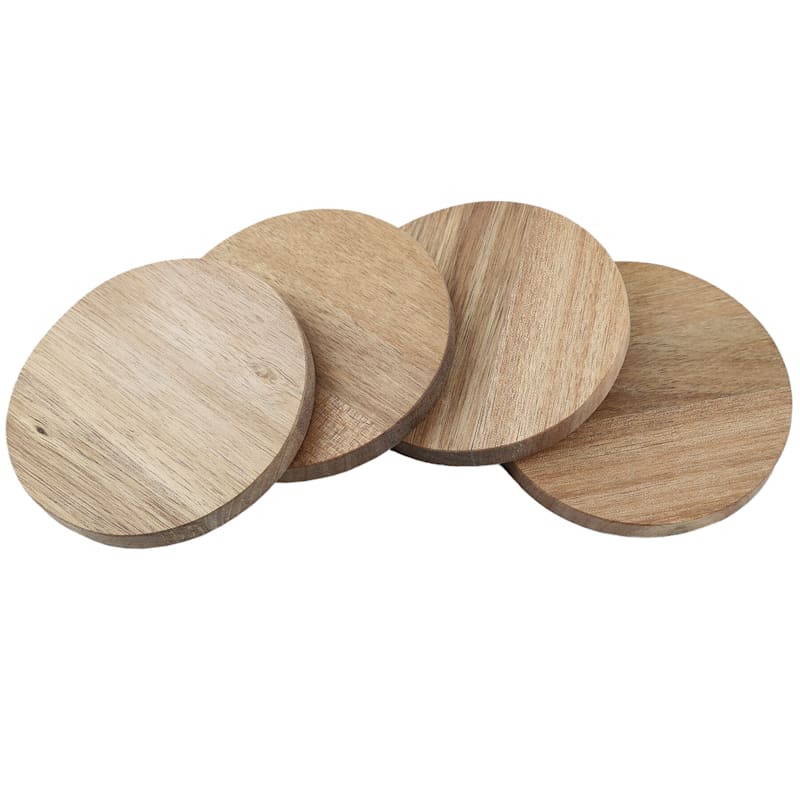 Round Acacia Wood Coasters Set Of 4