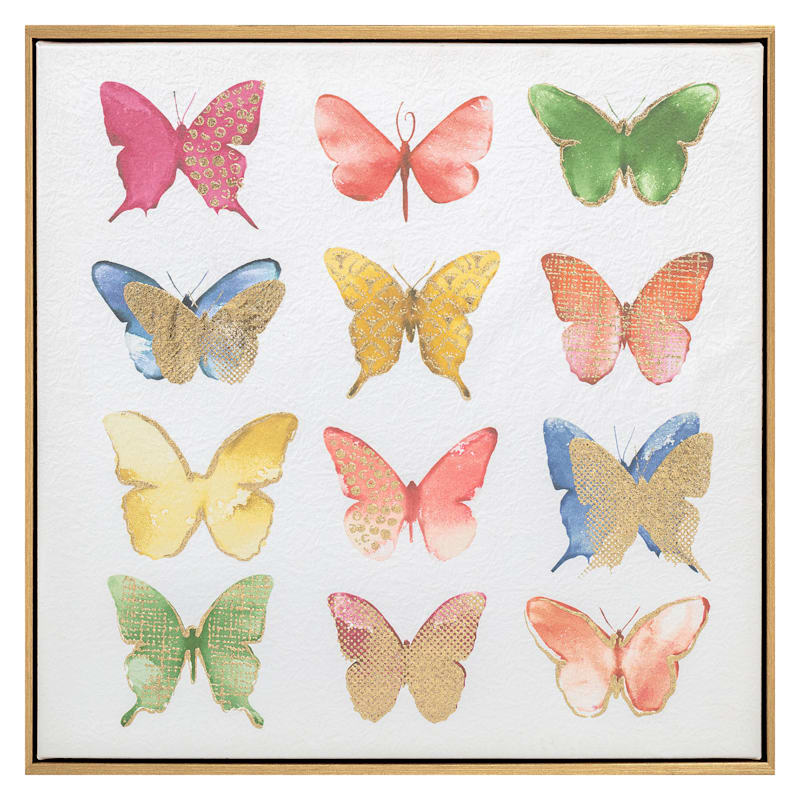 Framed Assortment Of Butterflies Textured Canvas Wall Art, 16"