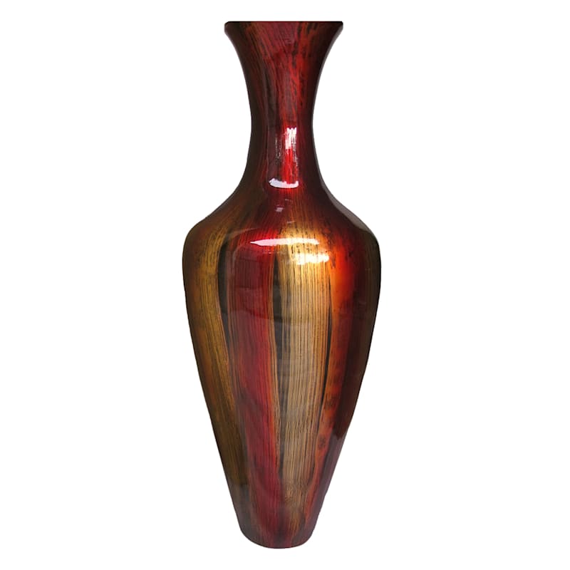 Red & Orange Long Neck Bamboo Vase, 29"