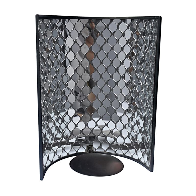 Concave Metal Wall Sconce with Mirrored Glass Tile, 10"