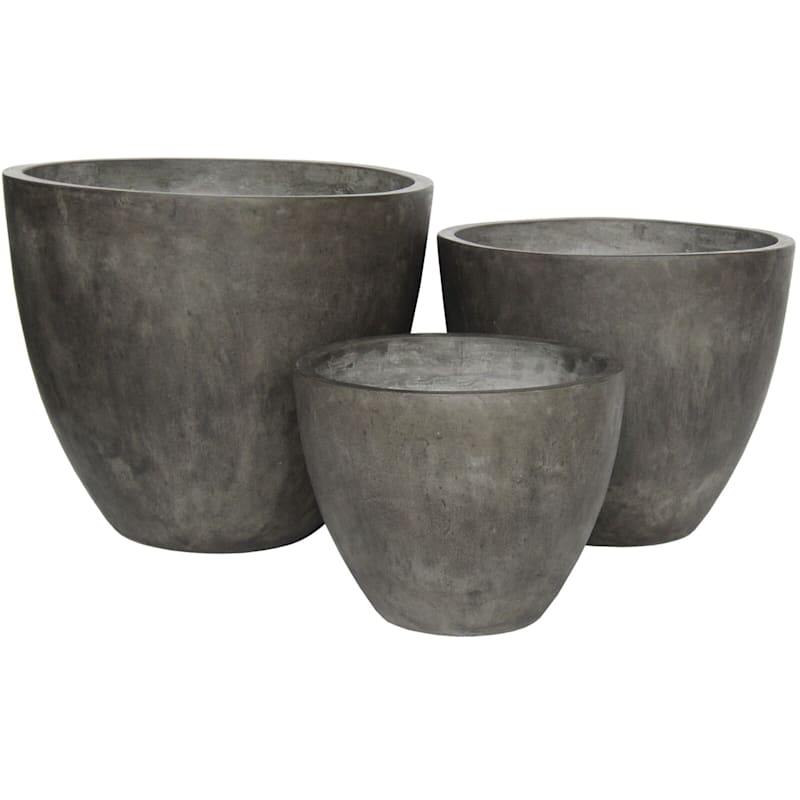 18.5in. Cement Egg Shape Pot Natural Smooth Dark Grey Finish