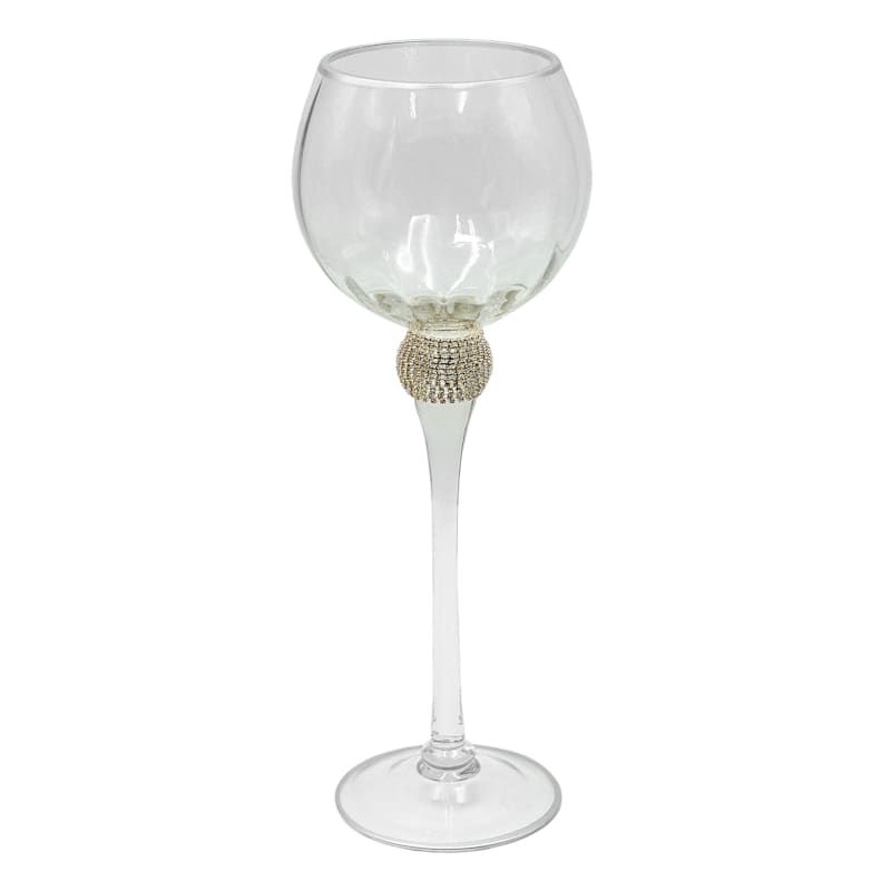 Glass Stem Candle Holder with Gems, 13.8"