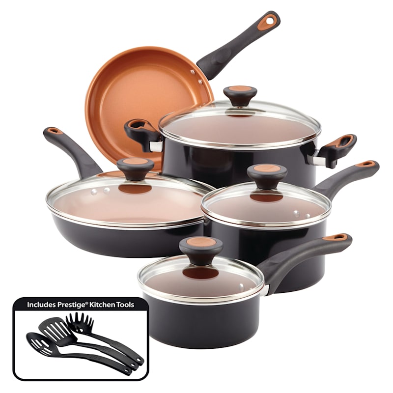 Farberware 12-Piece Glide Non-Stick Copper Ceramic Cookware Set, Black