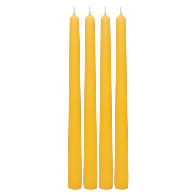 4-Pack Yellow Unscented Overdip Taper Candles, 10"