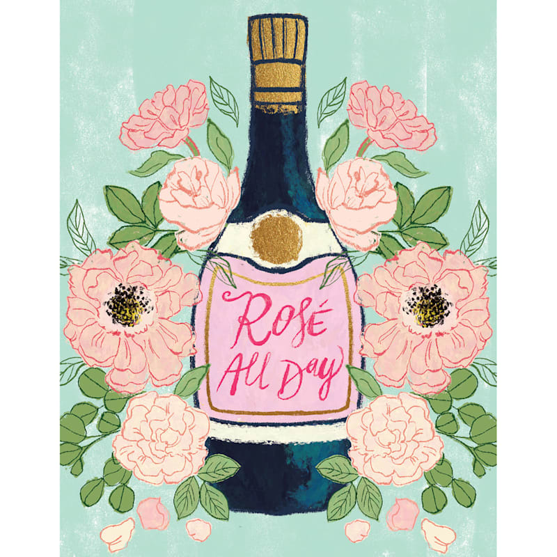12X16 Rose All Day Floral Champagne Bottle Canvas Wall Art