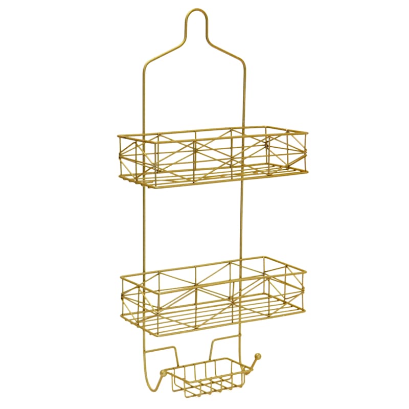 at Home 2-Tier Keira Glazed Gold Wire Shower Caddy with Soap Dish