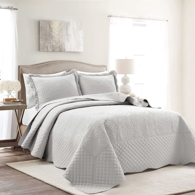 Home Collection 3pc Full/Queen Over Size Elegant Embossed Bedspread Set Light Weight Solid Burgundy New# Stacy