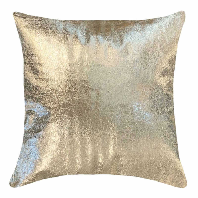 Metallic Gold Faux Leather Pillow 18x18, Faux Leather Pillow