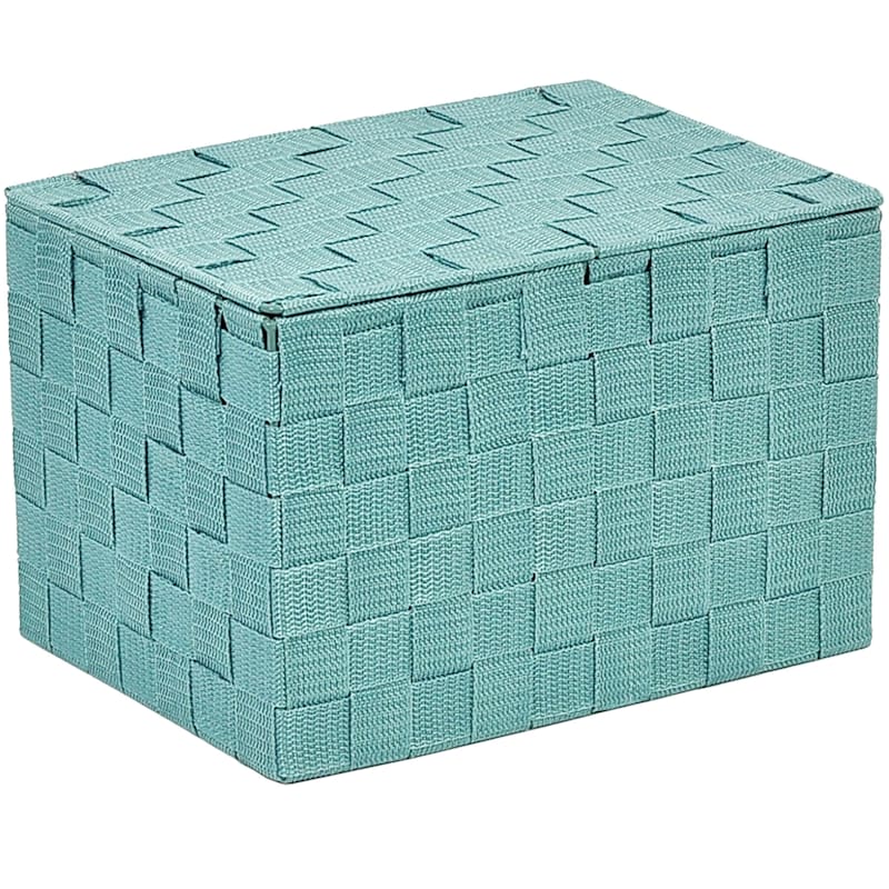 Turquoise Weave Storage Box with Lid, Small