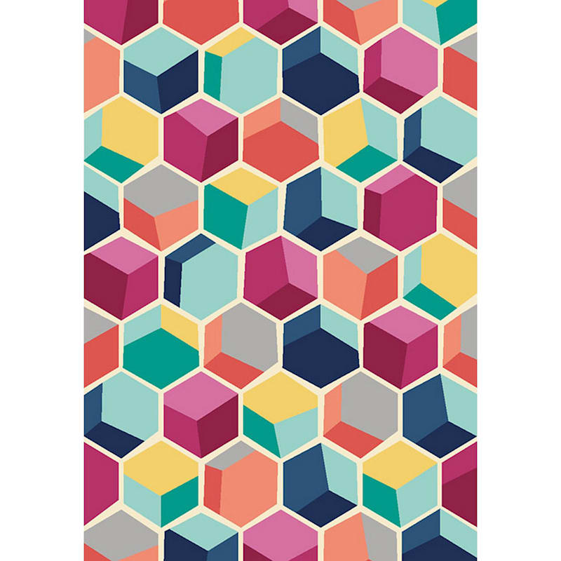 (D392) Hexagon Geometric Multi-Colored Colored Printed Area Rug with Non-Slip Back, 5x7