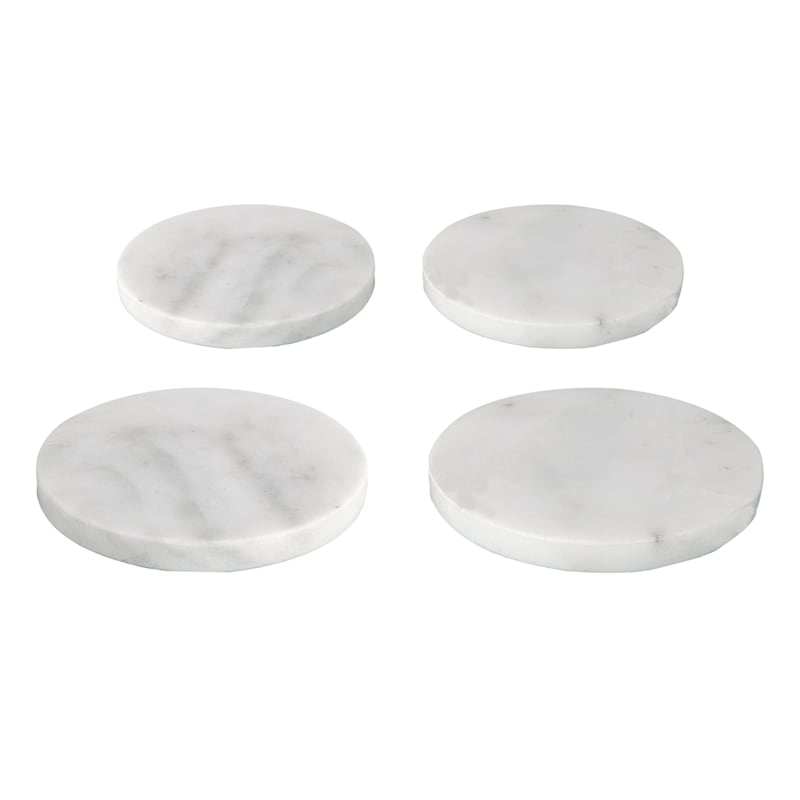 Set of 4 Round White Marbled Stoneware Coasters