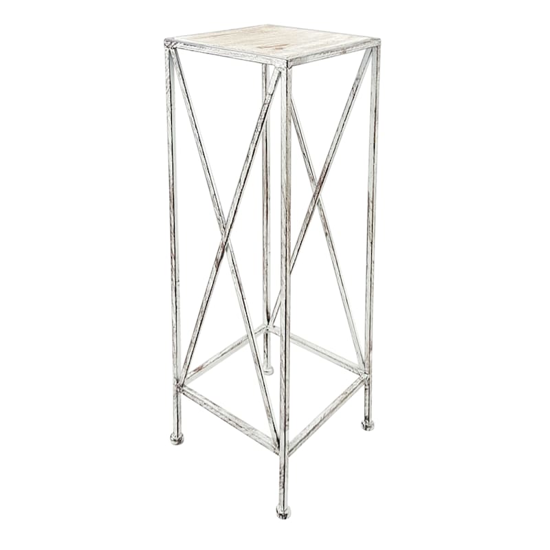 Metal Plant Stand With Wood Top Grey, Small