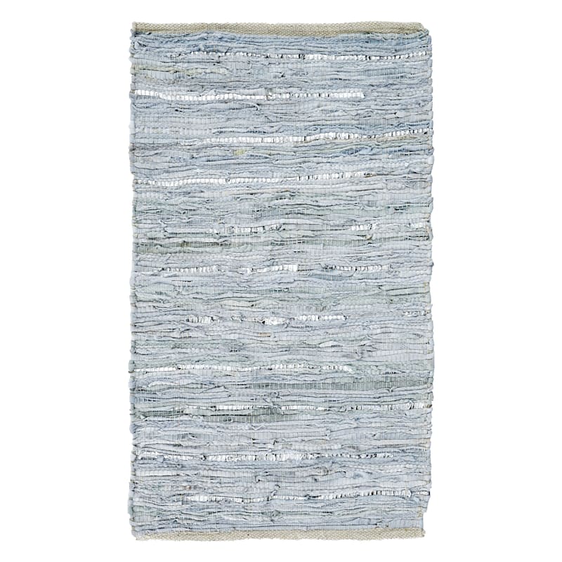 (B637) Faux Leather Grey Area Rug Woven With Metallic Threads, 5x7