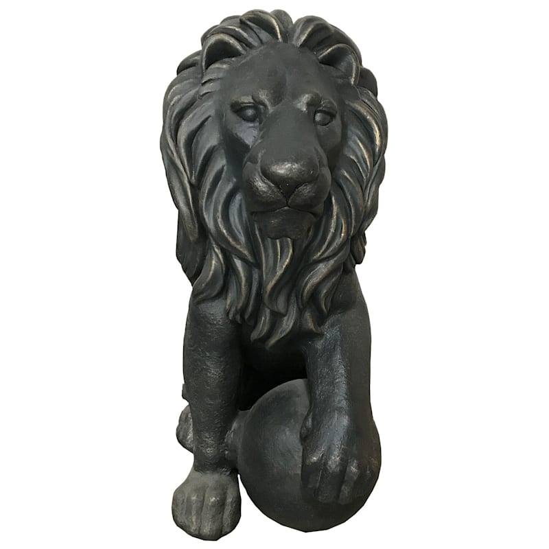 Outdoor Bronzed-Look Lion with Ball Figurine, 29"