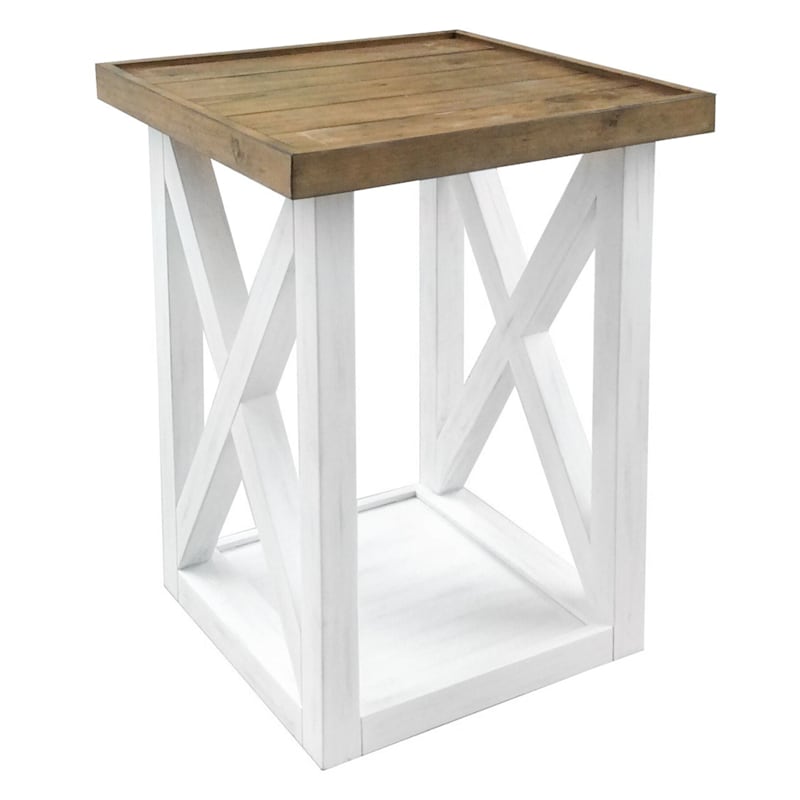 White Wooden X-Side Accent Table