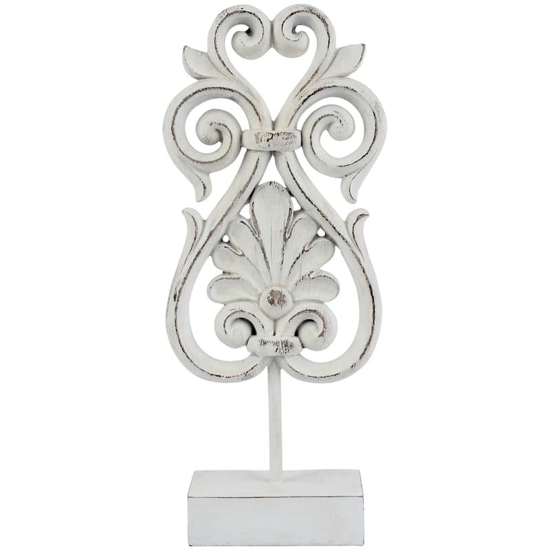 White Carved Motif on Stand, 15"