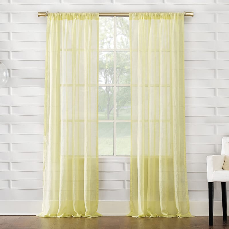 Lourdes Yellow Crushed Rod Pocket Sheer Curtain Panel, 84"