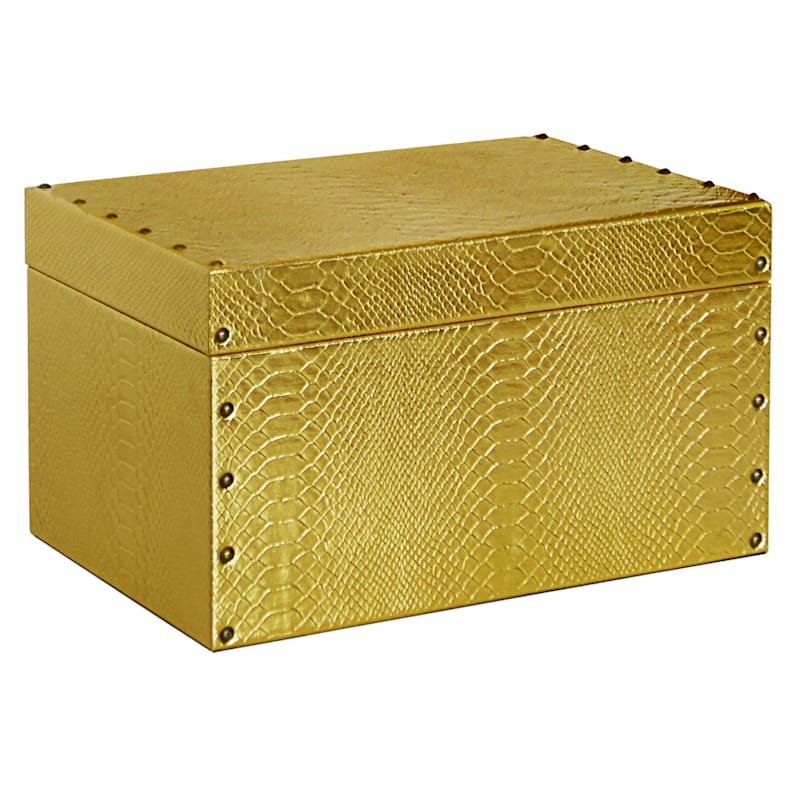 15x7 Faux Leather Gold Rectangle Box, Faux Leather Box
