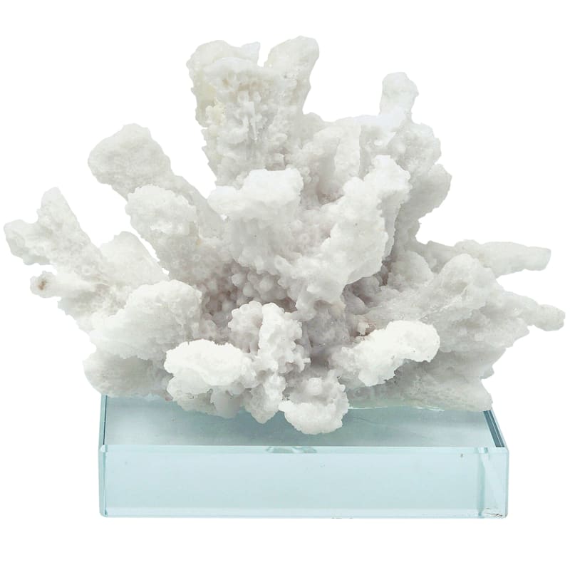White Coral Figurine on Glass Base, 5"