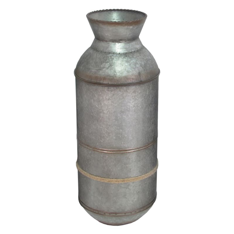 Galvanized Round Metal Vase, 29.5"