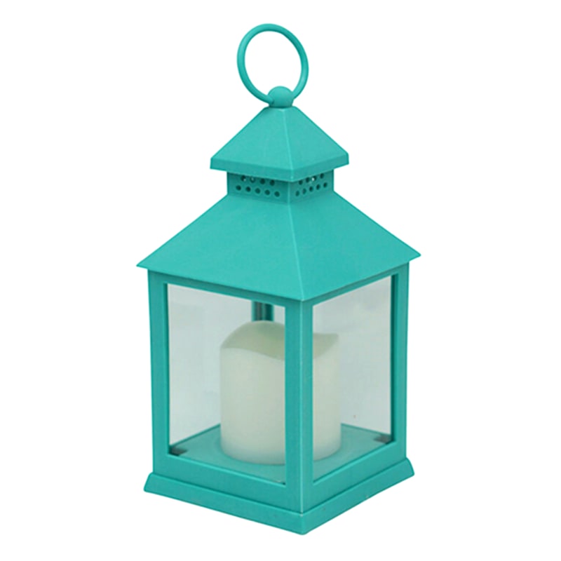 Turquoise Weatherproof Lantern with LED Candle, 9.5"