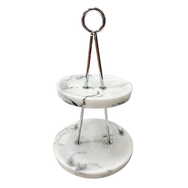 Laila Ali Chrome Jewelry Holder with Marbled Base, 10"