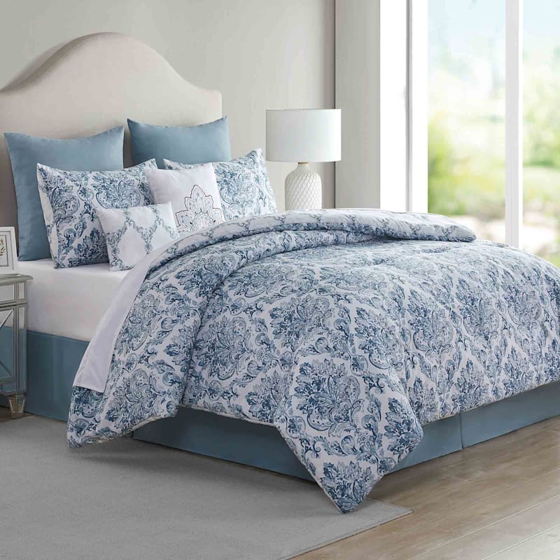 8 Piece Danika Blue Comforter Set King, Light Blue Comforter Sets King