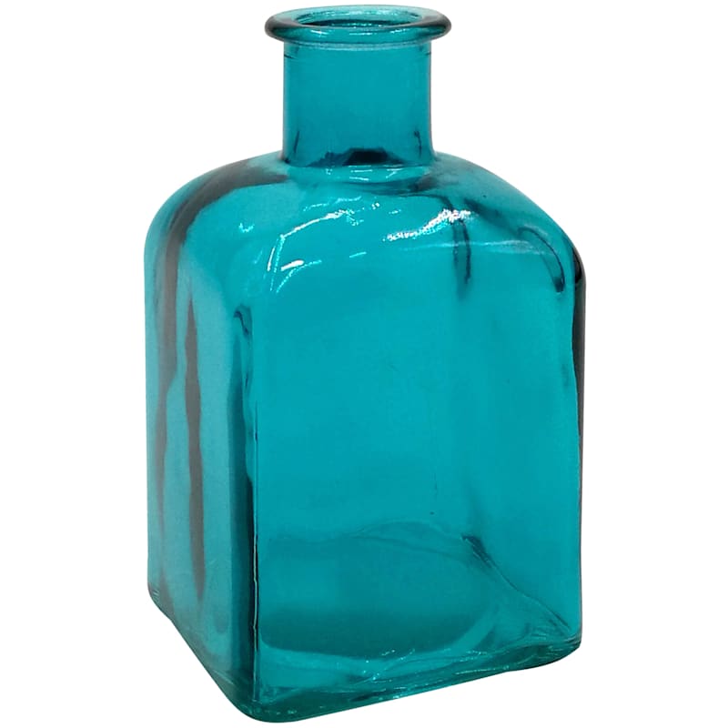 Blue Square Bud Glass Vase, 6"