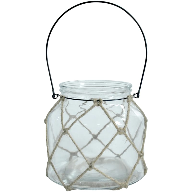 Clear Glass Lantern with Jute Rope, 6"