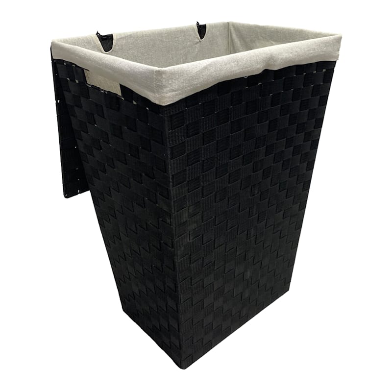Woven Band Laundry Hamper with Lid & Removable Liner, Black