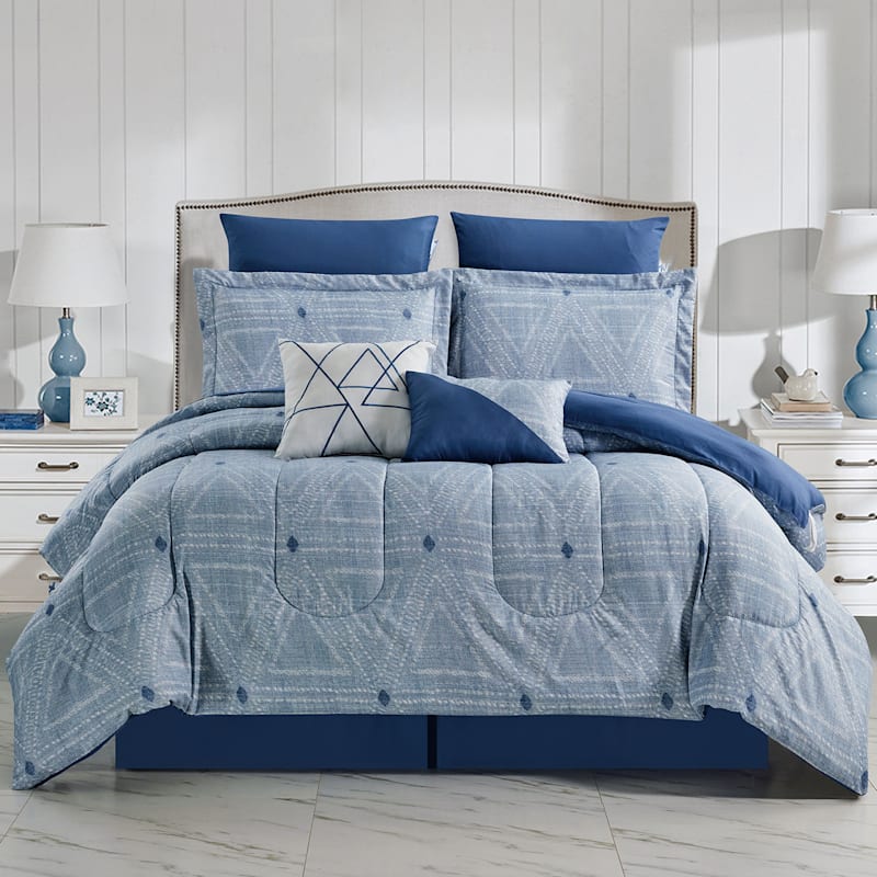 8-Piece Blue & Grey Gabby Comforter Set, Queen