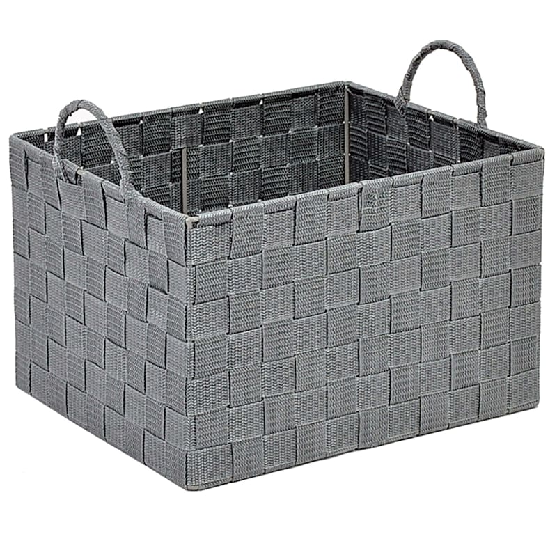 Grey Weave Storage Basket with Handles, Medium