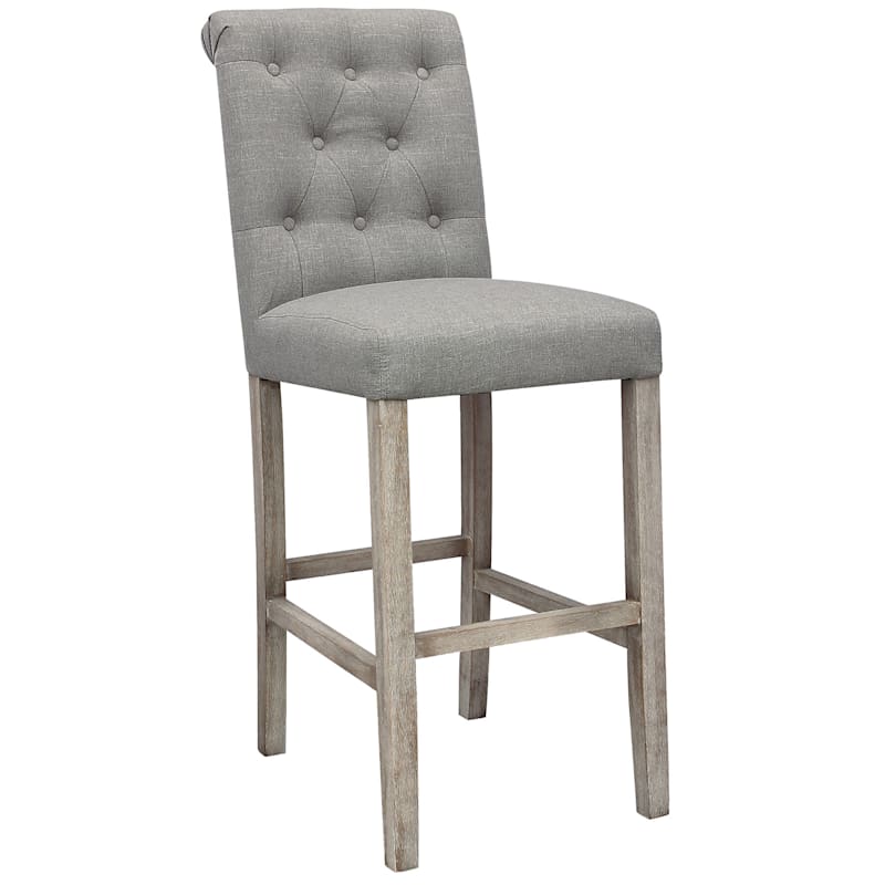 Eva Grey Linen Tufted Back Barstool, Tufted Bar Stools With Arms