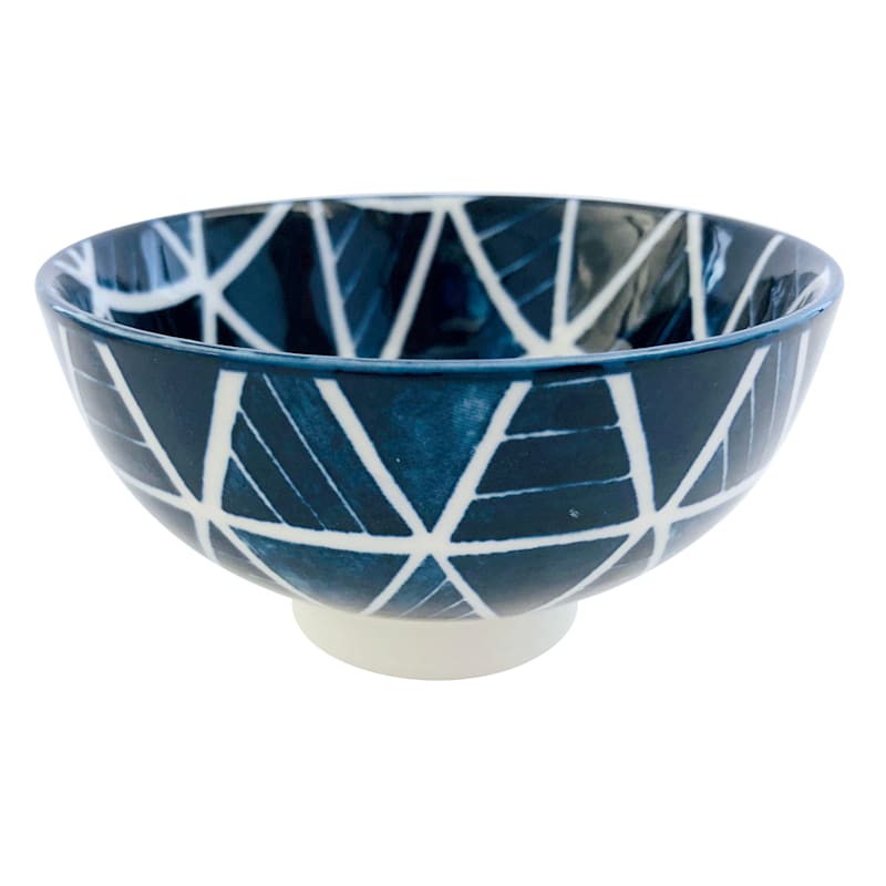 Blue & White Pyramid Pattern Porcelain Bowl, 4"