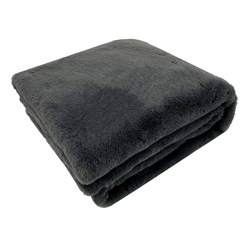 Grey Faux Fur Throw Blanket, 50x60