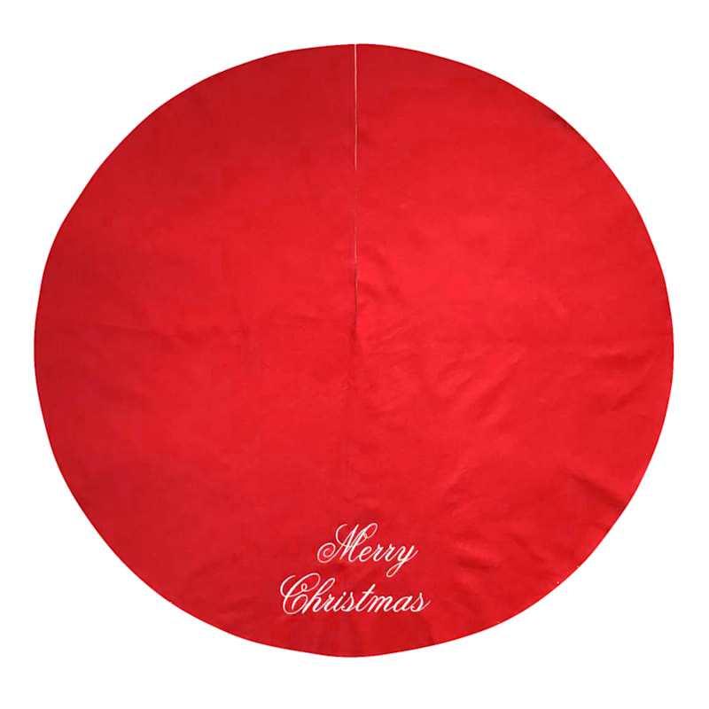 Merry Christmas Non-Woven Red Tree Skirt, 48"