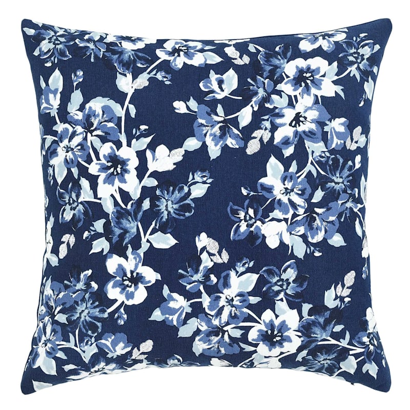 Tracey Boyd Dark Blue Cherry Blosoom Floral Embroidered Pillow 18X18 ...