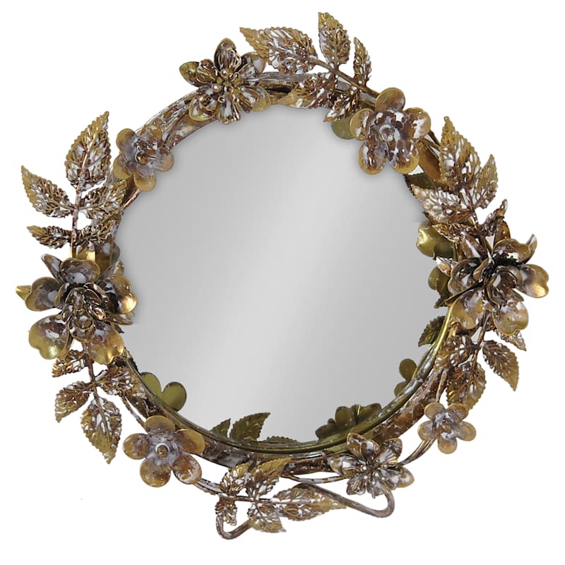 Gold Leaves & Flowers Framed Wall Mirror, 15.5