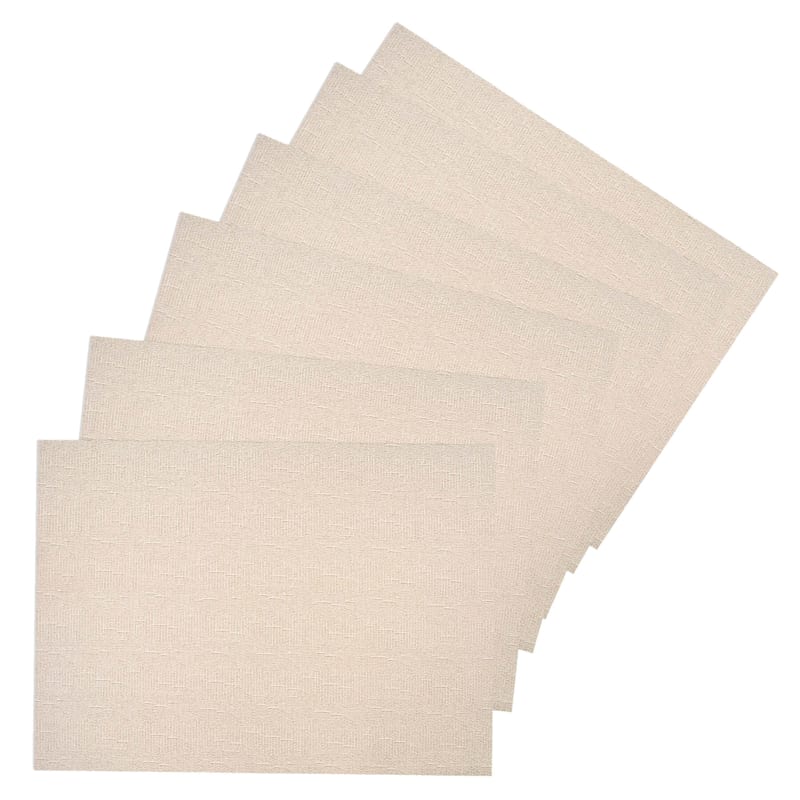 Glamour Set of 6 Ivory Woven Vinyl Placemats, 18x13