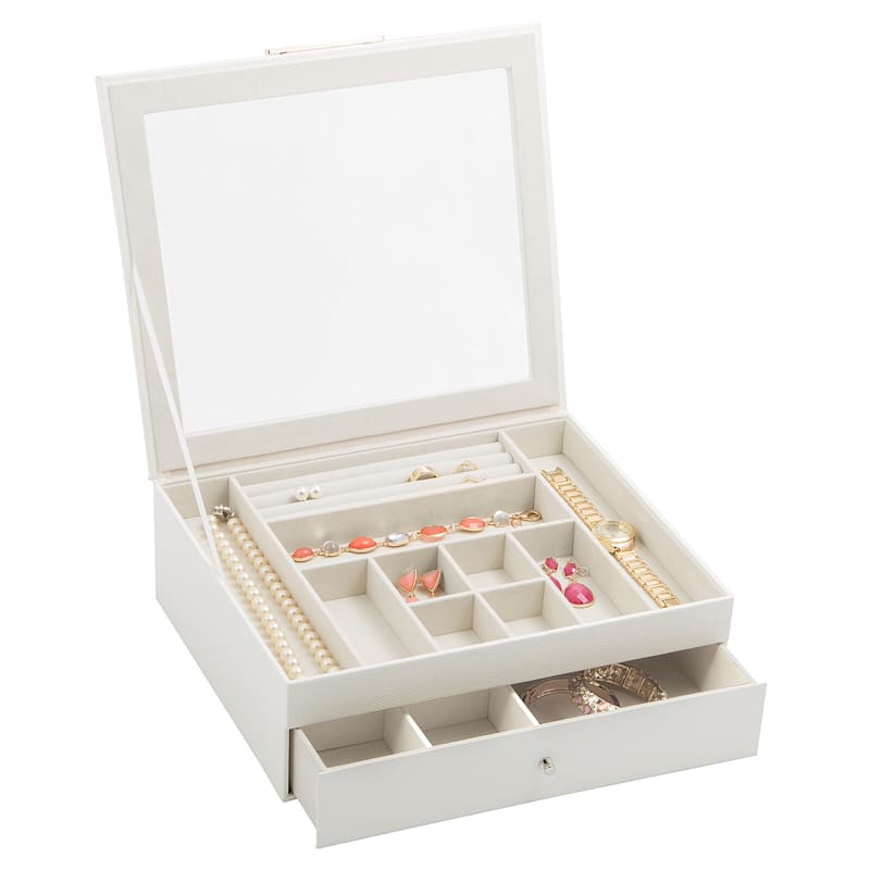 White Jewelry Organizer with Drawer & Clear Lid