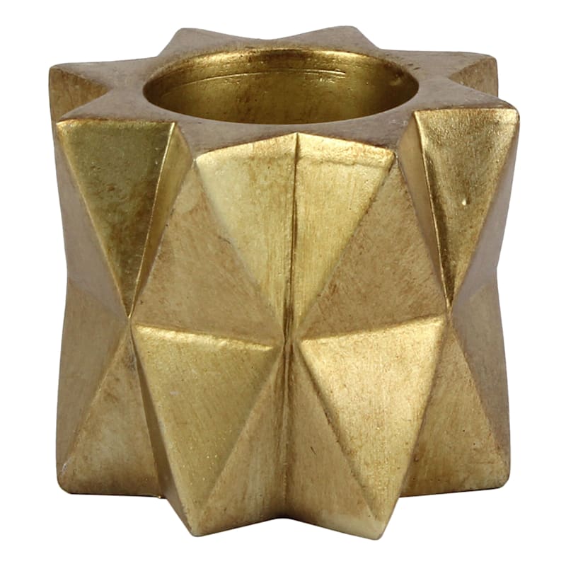 Gold Geometric Star Tealight Candle Holder, 3"